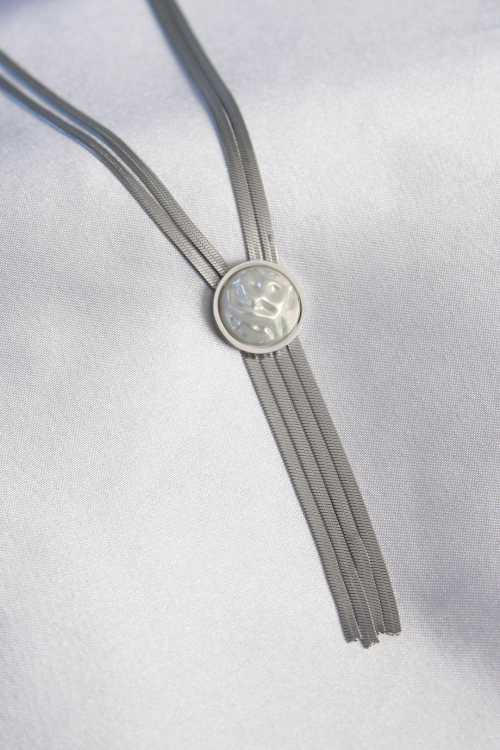 316L Çelik Gümüş Renk İtalyan Zincir Madalyon Sallantı Model İncili Kadın Kolye