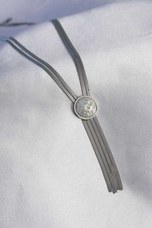316L Çelik Gümüş Renk İtalyan Zincir Madalyon Sallantı Model İncili Kadın Kolye - 1