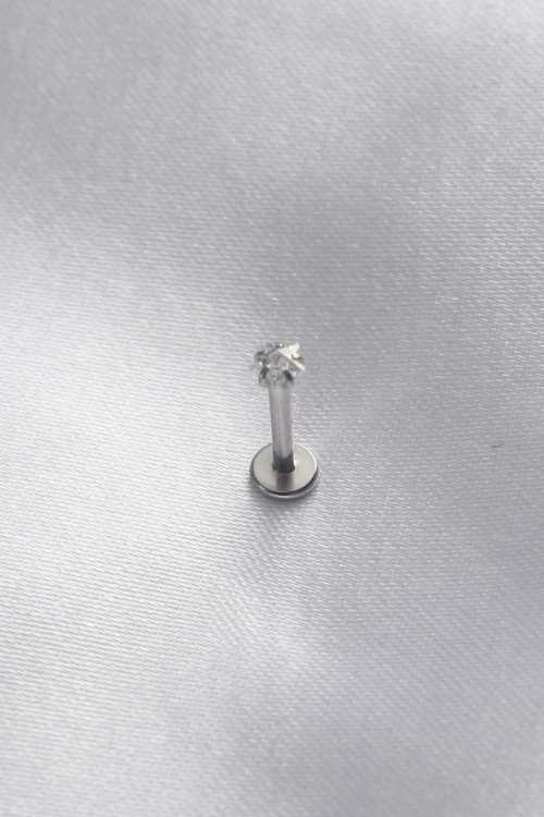 316L Cerrahi Çelik 3,5 mm Yıldız Zirkon Gümüş Renk Dudak Piercing