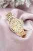 Gold Metal Kordonlu Zirkon Taşlı Kasa Tasarımlı Kadın Saat - Thumbnail (1)