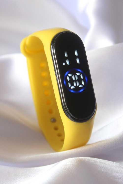 Sarı Renk Silikon Kordon Led Dokunmatik Saat - 0